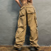 low waist multi-pocket straight denim overalls NSGXF135848