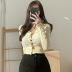 solid color V-neck tight knitted long sleeve crop cardigan NSGXF135849