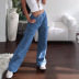 high waist loose wide leg pocket stitching jeans NSGXF135861
