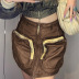 Retro contrast color full zipper strip large pocket low waist tooling woven skirt NSGXF135867