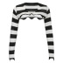 retro hollow back button irregular colorblock stripe ultra-short woolen blouse NSGXF135869