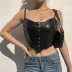 irregular low-neck solid color leather corset camisole NSGXF135870