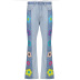 high-waist appliqués floral stitching contrast color slim-fit flared jeans NSGXF135885