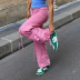 pantalones holgados de color liso con cintura baja y bolsillos con cordones finos NSGXF135887