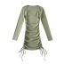 Square neck cuff long sleeve drawstring pleated short sheath dress NSXDX135890