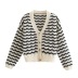 Breasted V-neck loose long-sleeved wave pattern knitted crop cardigan NSXDX135901