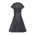 Pleated High Waist Mid Length Square Neck Short Sleeve Large skirt Dress  NSXDX135903