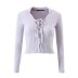 solid color Lapel tie rope tie long-sleeved knitted cardigan NSXDX135905