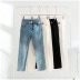 Solid color high waist leather label decor cropped jeans NSXDX135909