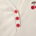 Three button V neck cherry embroidery slim curved hem crop top NSXDX135913