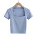camiseta recortada de color liso con cuello cuadrado, manga corta y cintura alta NSXDX135916