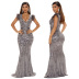 sleeveless shoulder feather long sequins prom dress NSYMS135935