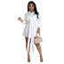 solid color V-neck strappy long sleeve shirt dress NSYMS135943