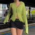 lapel buttoned bell sleeves solid color cardigan NSTNV135955