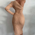 solid color oblique shoulder long-sleeved slit sheath dress NSTNV135962