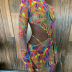 waistless long-sleeved printed see-through mesh dress NSTNV135970