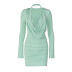 solid color swinging collar waist wrinkled sheath dress NSTNV135971