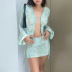 printed bell-sleeved crop top mid-waist hollow tie sheath skirt two-piece set NSTNV135974