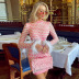 color stitching knitted long sleeve top and short skirt set NSTNV135978
