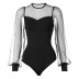 mesh puff sleeves stitching slim-fit high-waist jumpsuit NSTNV135980