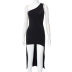 solid color one-shoulder sleeveless slim-fit slit dress NSHLJ135202