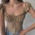 solid color fishbone short-sleeved chest straps slim fit tunic NSHLJ135203