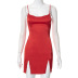 solid color satin sleeveless sling slit sheath dress NSHLJ135217