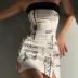 Sleeveless Newspaper Print tube top and Short Skirt Set NSCBB135227