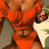 solid color short-sleeved back lace up split swimwear set NSOLY135241
