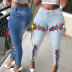 high waist hole colorful strap slim-fit jeans NSWL135262