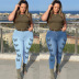 plus size high waist butterfly print slim jeans NSWL135265