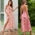 floral print sleeveless long slit dress NSJKW135287