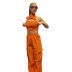 solid color Round neck sleeveless hollow zipper crop top high waist elastic belt trousers two-piece set NSKAJ135288