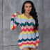 contrast color wavy stripes stitching lapel woolen sheath dress NSKAJ135296