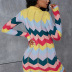 contrast color wavy stripes stitching lapel woolen sheath dress NSKAJ135296