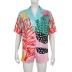 Contrast Color Print Loose Short Sleeve Lapel Shirt High Waist Shorts Two Piece Set NSKAJ135300