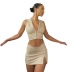 lapel Deep V-neck Sleeveless Cropped Single Breasted Slim Top High Waist Slit Skirt Set NSKAJ135342