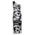 cow pattern printing one-shoulder slim-fit side slit long dress NSKAJ135352