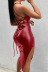 PU leather solid color sleeveless tight-fitting slim side slit dress NSKAJ135362