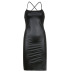 PU leather solid color sleeveless tight-fitting slim side slit dress NSKAJ135362