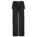 solid color woven high waist zipper V-shaped loose straight pocket overalls NSKAJ135401