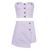 Fake Pocket Button Wrap Chest Crop Top High Waist A-Line Short Skirt set NSKAJ135408