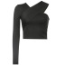 solid color tight-fitting irregular cross hanging neck one-shoulder long-sleeved top NSKAJ135412