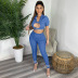 lapel short-sleeved hollow straps crop top trousers lounge set NSWWW135443
