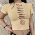 solid color round neck hollow short sleeve cropped top NSLGF135498