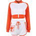 printed color matching long-sleeved top and shorts set NSAFS135509