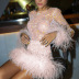 see-through flash net fur long-sleeved top skirt two pieces set NSAFS135516