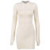 solid color Knitted Zipper Long Sleeve sheath dress NSAFS135525