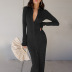 solid color knitted V-neck single-breasted long-sleeved dress NSAFS135529