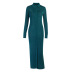 solid color knitted V-neck single-breasted long-sleeved dress NSAFS135529
